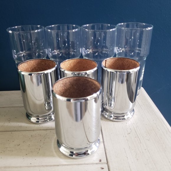 (4) MCM Hellerware Cork and Chrome Sleeve Tumblers Glasses Vintage Excellent - Picture 5 of 5